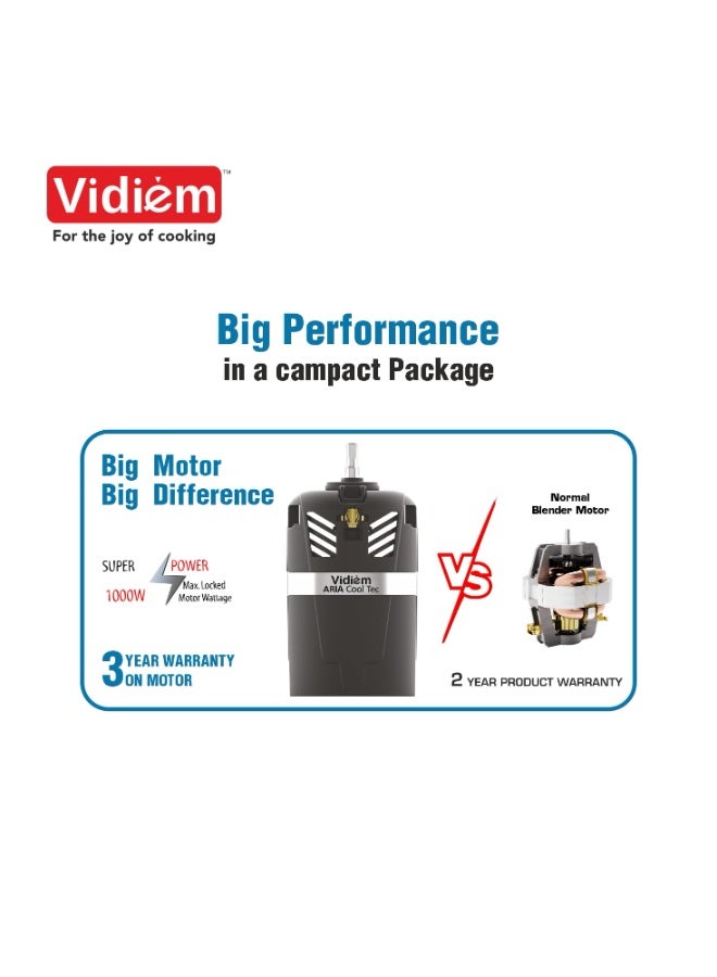 فيديم Vidiem VITA Sport 500 W Personal Blender/Mixer/Grinder/Smoothie Maker | 22000 RPM Aria CoolTec Motor | 3 Jars (600 ml SS Flask, 500 ml + 250 ml jar) For Gym/Travel/Kitchen Needs | 3 Year Warranty - Image 2